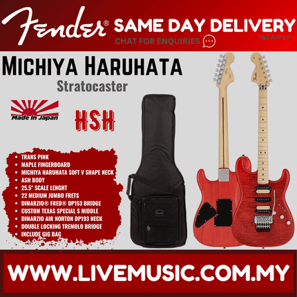 Fender Michiya Haruhata Stratocaster Electric Guitar, Maple FB, Trans Pink