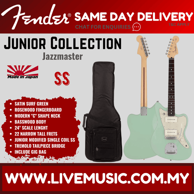 Fender Japan Junior Collection Jazzmaster Electric Guitar, RW FB, Satin Surf Green