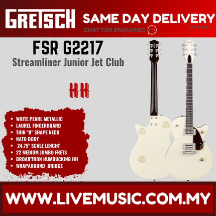 White Pearl Metallic junior jet club electric guitar with two pickups and stopbar bridge