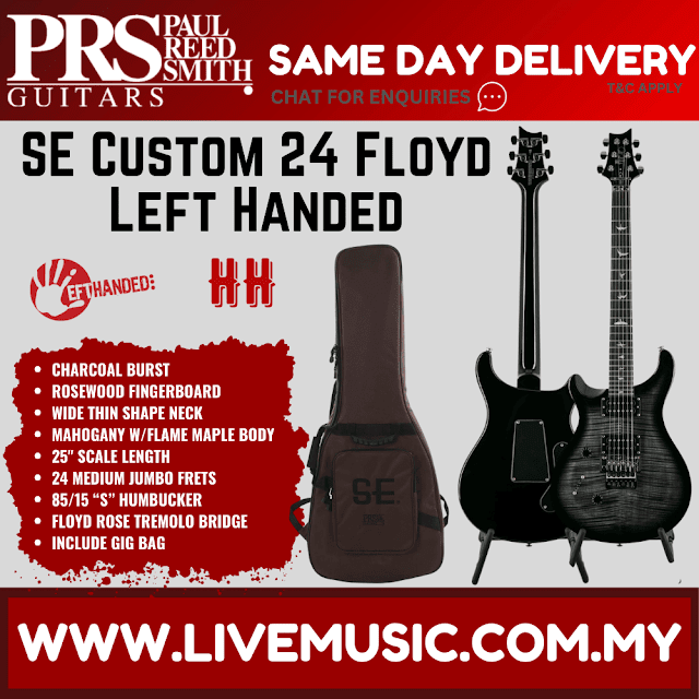 PRS SE Custom 24 Floyd Left-Handed Electric Guitar, Charcoal Burst