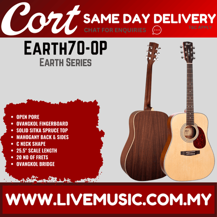 Cort Earth70 Acoustic Guitar with Gig Bag - Open Pore (Earth 70 Earth-70)
