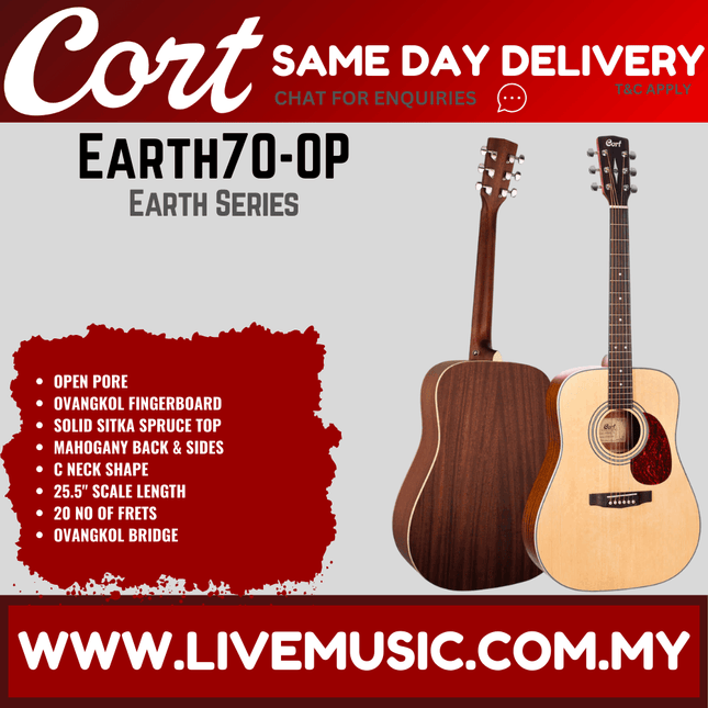 Cort Earth70 Acoustic Guitar with Gig Bag - Open Pore (Earth 70 Earth-70)