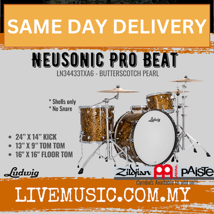 Ludwig LN34433TXA6 Neusonic 3-Piece Shell Pack Acoustic Drums (24B/16F/13T), Butterscotch Pearl