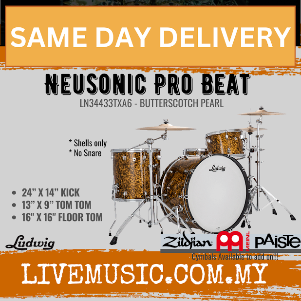 Ludwig LN34433TXA6 Neusonic 3-Piece Shell Pack Acoustic Drums (24B/16F/13T), Butterscotch Pearl