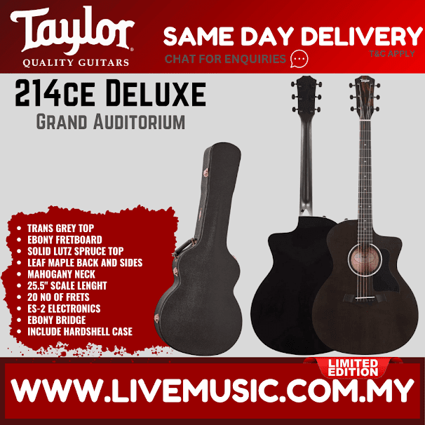 Grand auditorium acoustic guitar with trans grey top, dark neck, and ebony bridge