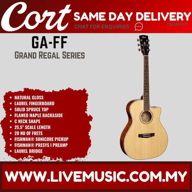 Cort GA-FF - Acoustic-Electric Guitar with Gig Bag - Natural Glossy (GA FF/GAFF)