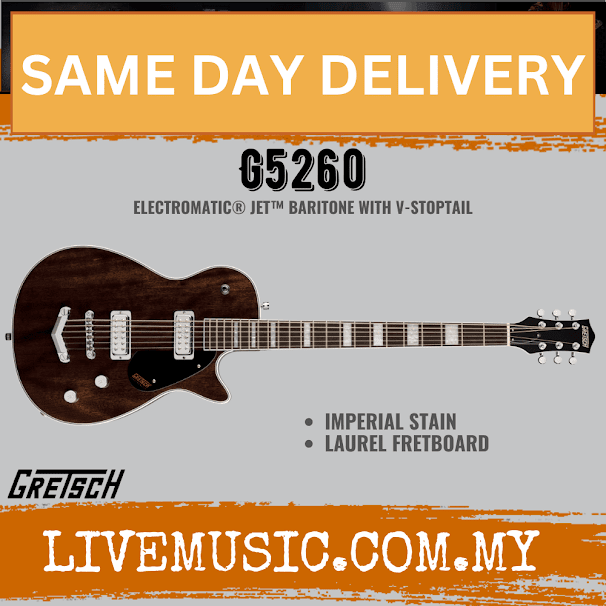Gretsch G5260 Electromatic Jet Baritone V-Stoptail Electric Guitar, Imperial Stain