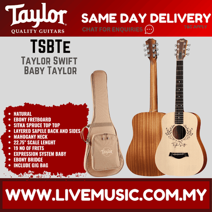 Taylor Baby Taylor-e Acoustic Guitar w/Bag, Taylor Swift Signature (TSBTe)