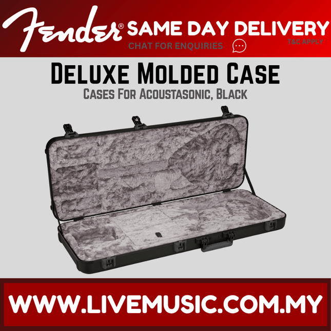 Acoustasonic deluxe molded guitar case, black exterior with padded gray interior