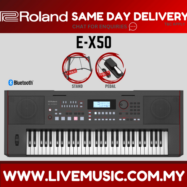 Roland E-X50 61-key Arranger Keyboard With Keyboard Stand, Damper Pedal And Adapter - Black ( EX50 / E X50 )