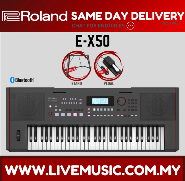 Roland E-X50 61-key Arranger Keyboard With Keyboard Stand, Damper Pedal And Adapter - Black ( EX50 / E X50 )