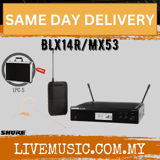 Shure BLX14R/MX53 Wireless System, BLX4R Wireless Receiver, MLX1 Bodypack Transmitter & MX153 Omnidirectional Earset Mic ( BLX14R-MX53 / BLX14RMX53 )