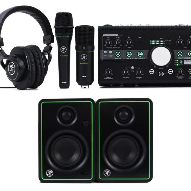 Mackie Studio Bundle, Big Knob Studio Audio Interface, CR3-X Monitors, And EM-91C Microphone And Mic Stand (CR3X/EM91C)