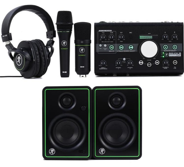 Mackie Studio Bundle, Big Knob Studio Audio Interface, CR3-X Monitors, And EM-91C Microphone And Mic Stand (CR3X/EM91C)