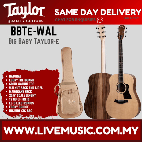 Big Baby acoustic-electric guitar with gig bag, natural wood finish, walnut back/sides