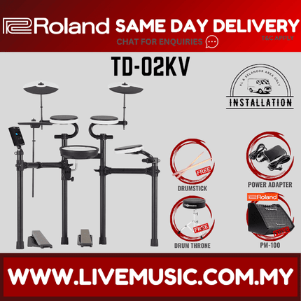 Roland TD-02KV V-Drums Electronic Drum Kit With RH5 Headphone, T1D Drum Throne And Drumstick ( TD 02KV / TD02KV )