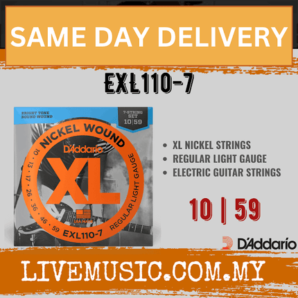 D'Addario EXL110-7 - Nickel Wound Electric Strings, 7-String, Regular Light (10-59)(DAddario/EXL110)