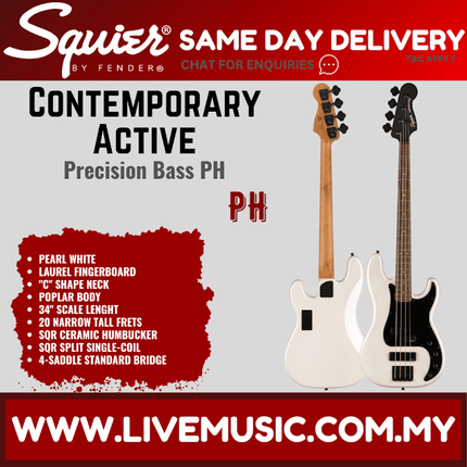 Squier Contemporary Active Precision Bass PH Bass Guitar, Pearl White