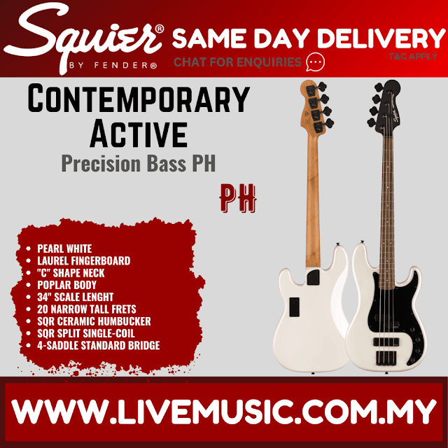 Squier Contemporary Active Precision Bass PH Bass Guitar, Pearl White