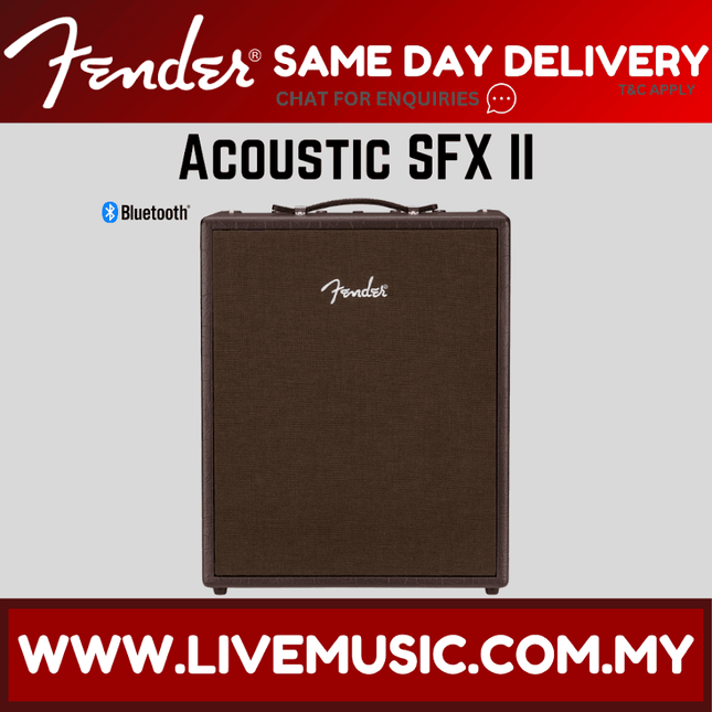 Fender acoustic guitar amplifier with brown fabric front and top carry handle