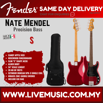 Fender Artist Nate Mendel Precision Bass, Rosewood Neck with Gig Bag - Candy Apple Red