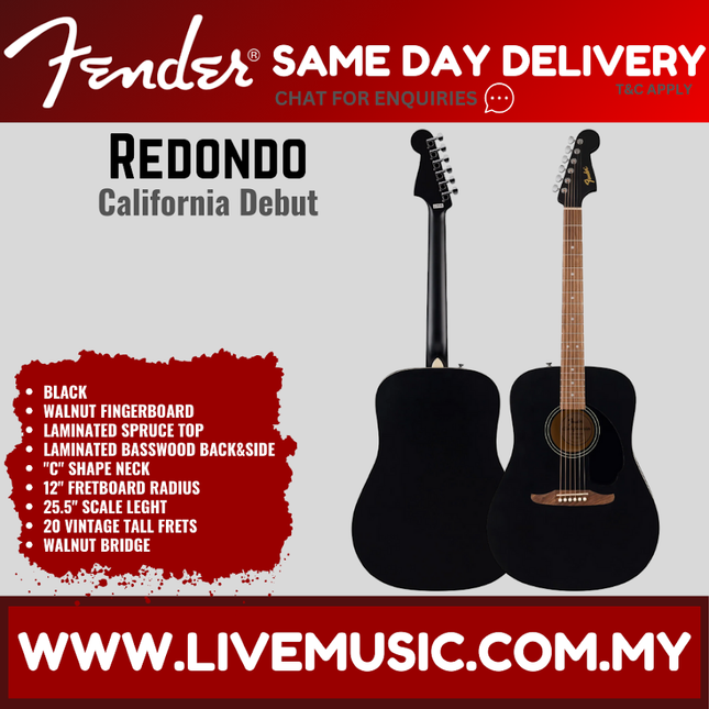 Fender California Debut Redondo Acoustic Guitar, 2-Colour Sunburst / Black / Natural