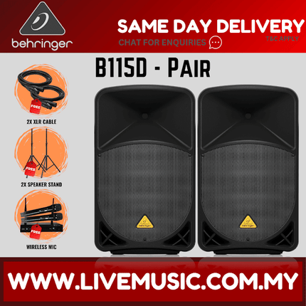 Behringer Eurolive B115D 1000-Watt 15" Powered Speaker w/Wireless Mic,Speaker Stand & Cable - Each/Pair (B-115D B 115D)