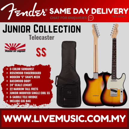 Fender Japan Junior Collection Telecaster Electric Guitar, RW FB, 3-Color Sunburst