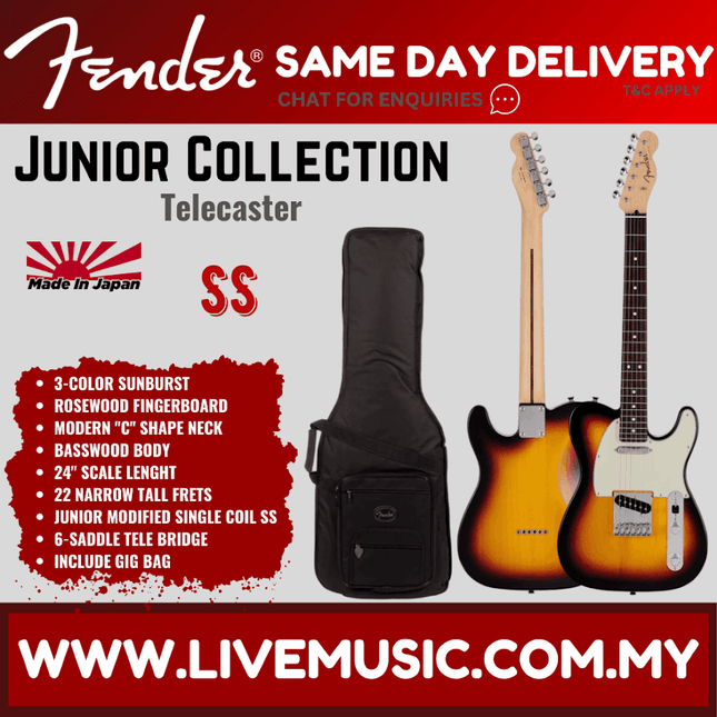 Fender Japan Junior Collection Telecaster Electric Guitar, RW FB, 3-Color Sunburst