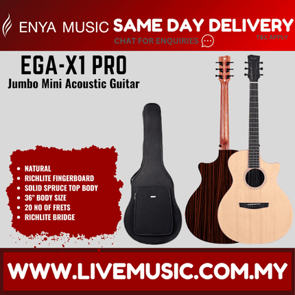 Enya EGA-X1 Pro Grand Auditorium Cutaway Solid Spruce Top Acoustic Guitar with Gig Bag (EGA X1 PRO EGAX1PRO)