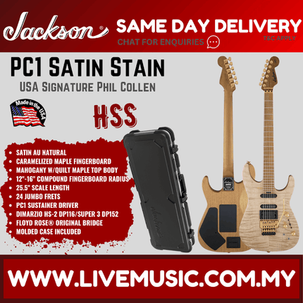 Jackson USA Signature Phil Collen PC1 Satin Stain Electric Guitar, Flame Maple Fretboard - Satin AU Natural (PC-1/PC 1)