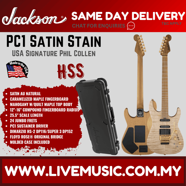 Jackson USA Signature Phil Collen PC1 Satin Stain Electric Guitar, Flame Maple Fretboard - Satin AU Natural (PC-1/PC 1)