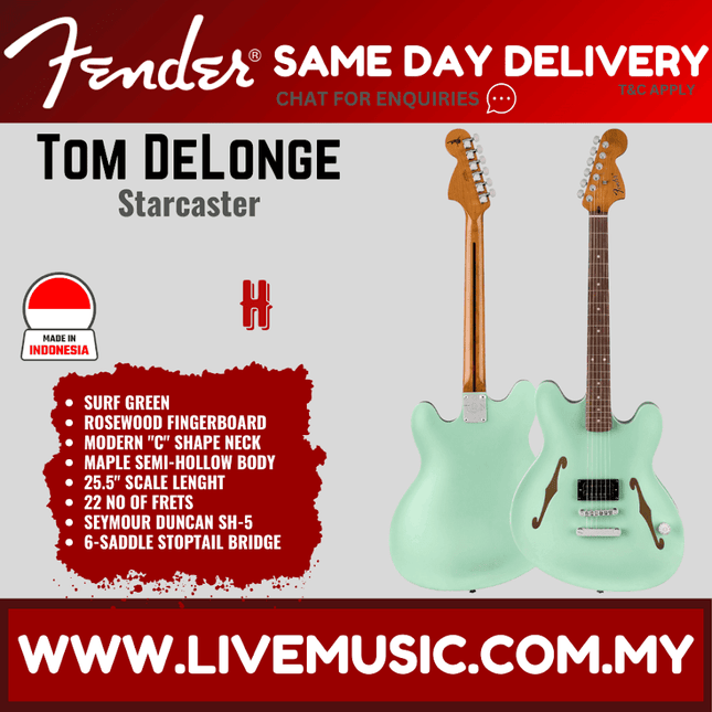 Fender Tom DeLonge Starcaster electric guitar, surf green semi-hollow body