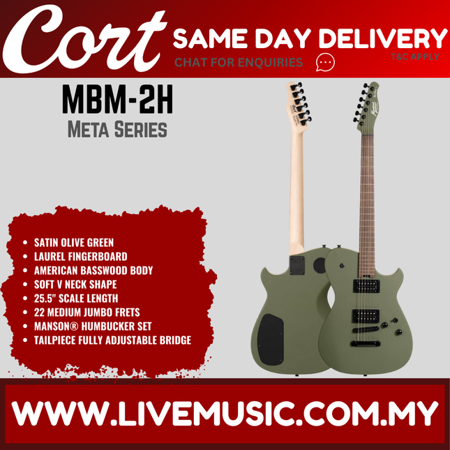 Cort MBM-2HH Meta Series Matt Bellamy Signature Electric Guitar - Satin Olive Green ( MBM 2HH MBM2HH )