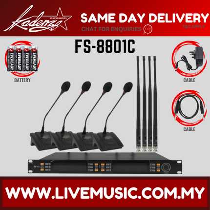 BSL FS-8801C 4 Channel Wireless Conference Microphone System With UHF Gooseneck Desktop Mic ( FS 8801C FS8801C )