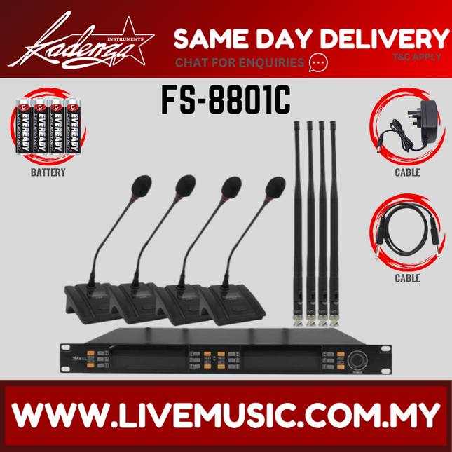 BSL FS-8801C 4 Channel Wireless Conference Microphone System With UHF Gooseneck Desktop Mic ( FS 8801C FS8801C )
