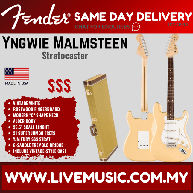 Fender Artist Yngwie Malmsteen Stratocaster Guitar, Scalloped Rosewood Fretboard with Hardshell Case - Vintage White