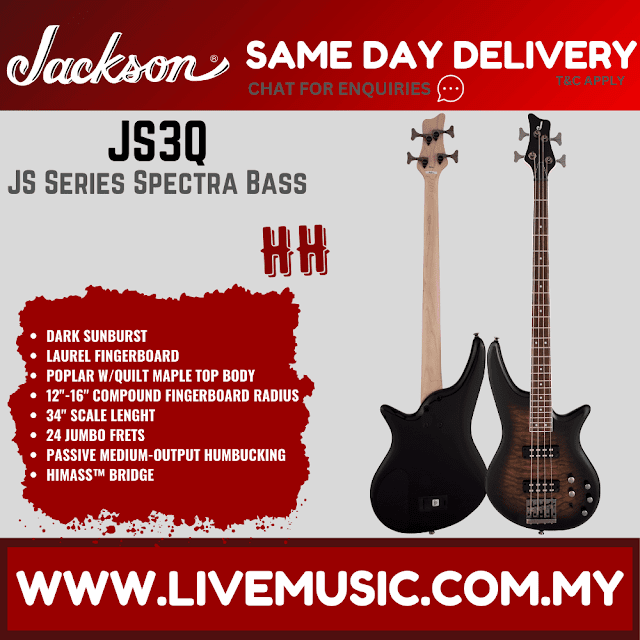 Jackson JS Series Spectra JS3Q Bass Guitar, Laurel FB, Dark Sunburst