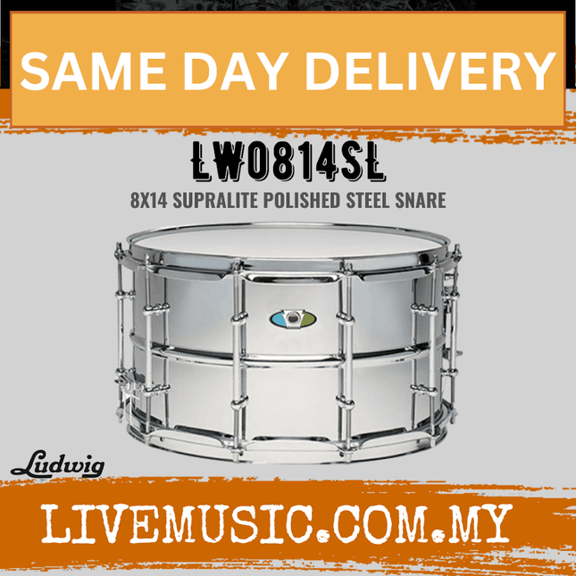 Ludwig LW0814SL 8x14inch Supralite Polished Steel Snare Drum