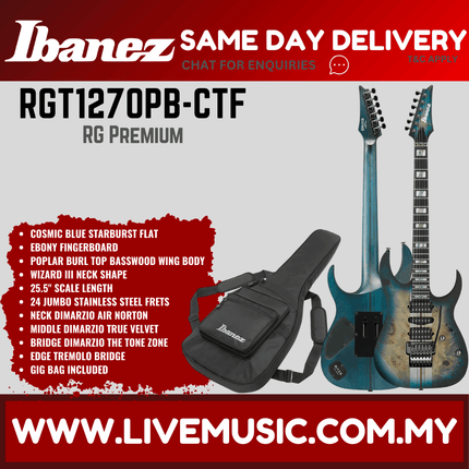 Ibanez RGT1270PB-CTF Electric Guitar w/Gig Bag, Cosmic Blue Starburst ( RGT1270PB CTF / RGT1270PBCTF )