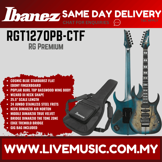 Ibanez RGT1270PB-CTF Electric Guitar w/Gig Bag, Cosmic Blue Starburst ( RGT1270PB CTF / RGT1270PBCTF )