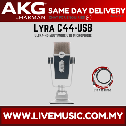 AKG C44-USB Lyra Ultra-HD Multimode USB Microphone with Free Boom Arm Stand (C44USB / C44 USB)