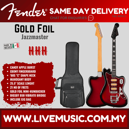 Fender Gold Foil Jazzmaster Electric Guitar, Ebony FB, Candy Apple Burst