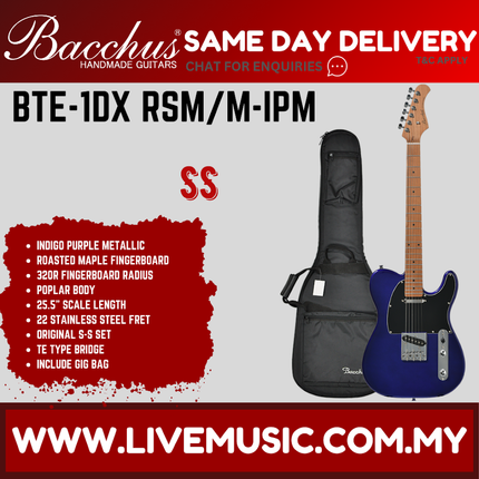 Bacchus BTE-1DX-RSM/M-IPM Universe Series Roasted Maple Electric Guitar, Indigo Purple Metallic ( BTE1DXRSMM / BTE 1DX RSMM )