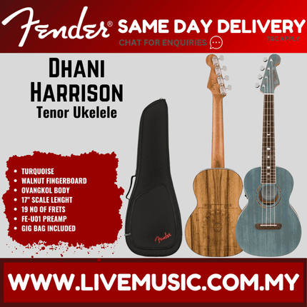 Fender Dhani Harrison Ukulele, Walnut FB, Turquoise