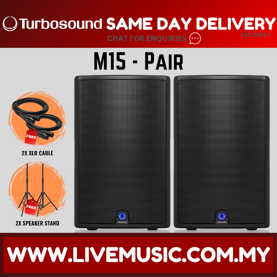 Turbosound Milan M15 1100-Watt 15" Powered Loudspeaker w/Wireless Mic, Speaker Stand And Cable - Pair ( M-15 / M 15 )