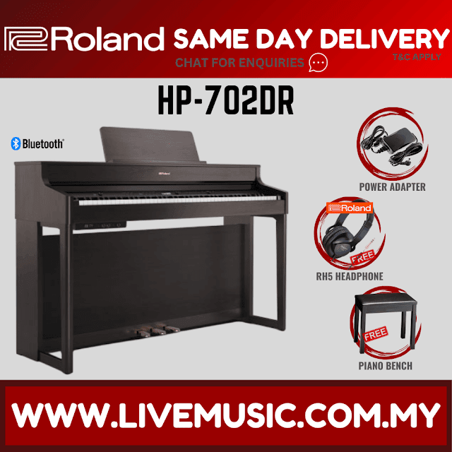 Roland HP702 88-keys Digital Piano with Bench, RH-5 Headphone, 3 Pedal, Note Stand and Adapter - Rosewood ( HP-702 )