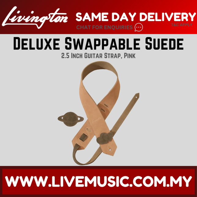 Livingston DSSPK-25 2.5inch Deluxe Swappable Suede Guitar Strap, Pink ( DSSPK25 DSSPK 25 )