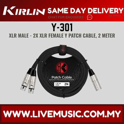 Kirlin Y-301 Original Y-Cable 2 Meter XLR Male to Dual XLR Female with PVC Jacket For Mic and Speaker (Y301 Y 301)