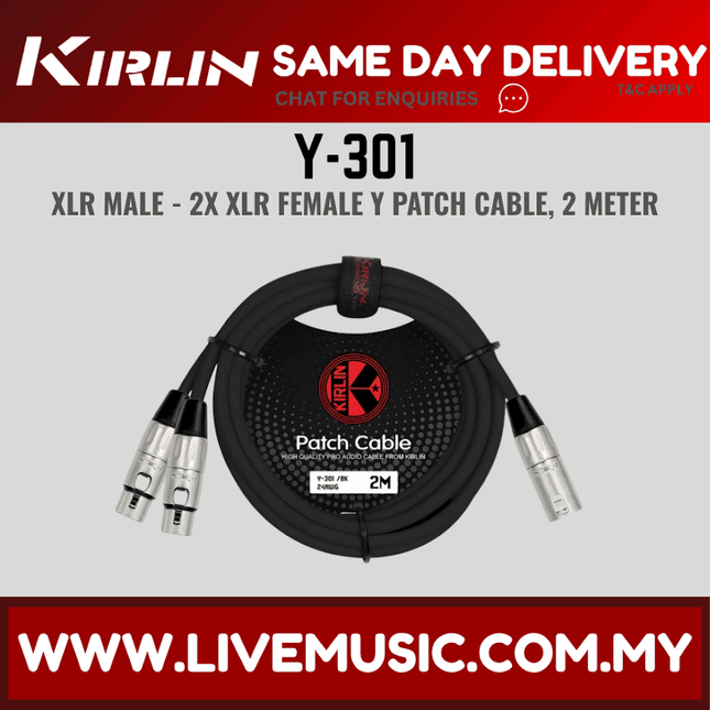 Kirlin Y-301 Original Y-Cable 2 Meter XLR Male to Dual XLR Female with PVC Jacket For Mic and Speaker (Y301 Y 301)
